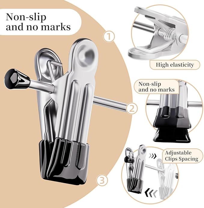 Pants Hangers with Clips 30 Pack Adjustable Non-Slip Heavy Duty Skirt Hangers, Space Saving Clothes Hangers for Jeans, Trousers, Shorts, Slacks, Dresses - 12 Inch, White