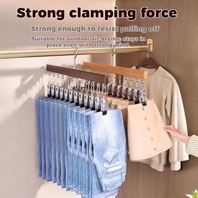 2026 New Closet Organizer with 10 Clips - Space Saving Hanging Closet Organizer, 12 Clips, Closet Organizers and Storage, 360° Rotating, for Jeans, Hats, Shorts, Socks (（Brown+Nature）*6)