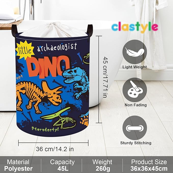 Clastyle Large Boho Dinosaur Pterosaur Boy Book Toy Storage Basket Dino Palm Tree Clothes Laundry Hamper for Kid Room Nursery,Skeleton 45L