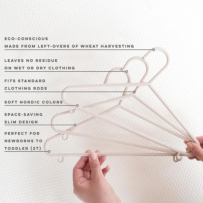 3 Sprouts Wheat Straw Plastic Hangers - 30-Pack Eco-Conscious Toddler Hangers for Child & Baby Clothes, Coats - Kid Closet Hanger Ideal for Small Girls, Boys, Children & Kids - Speckled Beige