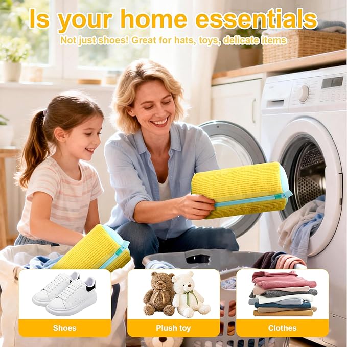 Shoe Washing Machine Bag,Laundry Shoe Bag For Washer And Dryer,Shoe Washing Bag for Washing Machine, Shoe Cleaning Bag For All Shoe Types Reusable Shoe Washing Bag(Yellow 2pcs)