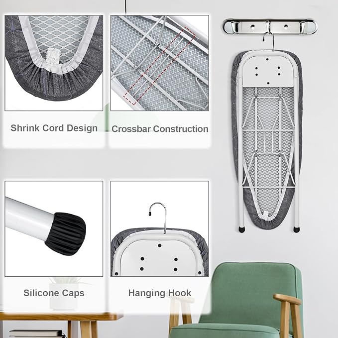 Duwee 12×32 in Table Top Ironing Board with Unique Iron Rest, Thicken Felt Padding, Heat Resistant Cover(Dark Grey)