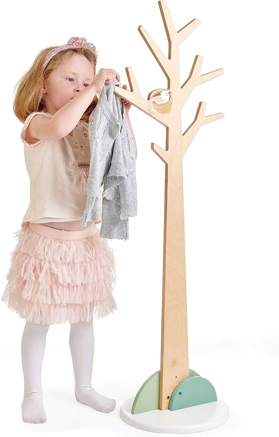 Tender Leaf Toys - Forest Coat Stand For Kids Room - High-Grade Wooden Tree Coat Rack Stand For Kids Clothing - Super Easy Assembly