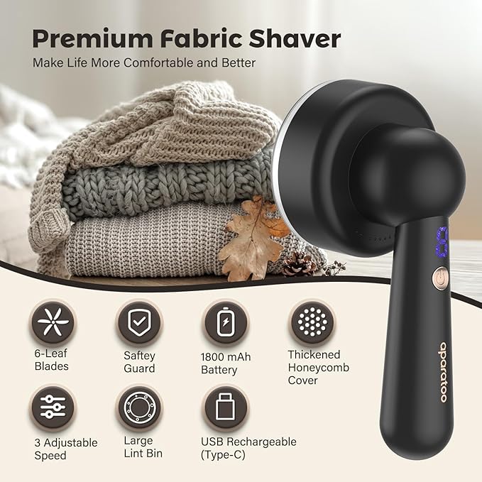 Fabric Shaver Lint Remover, Electric Lint Shaver with 3-Gears and 6-Blades, Sweater Shaver, Clothes Shaver, Fabric Pilling Remover, Fabric Shaver for Furniture, Electric Lint Remover for Clothes
