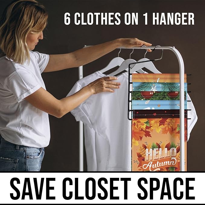 Garden Flags Hangers 2Pack with 15 Cellophane Bags, Garden Flag Storage, Organizer Holder, Heavy Duty Multi Layers Space Saving, Non Slip 6 Tier Open Ended Hangers for Multi use, Pants Organizer