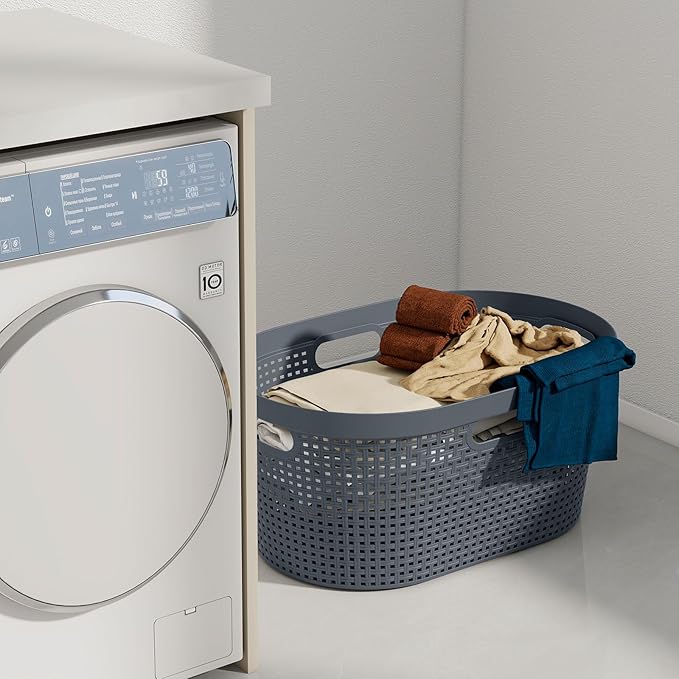 40 L Plastic Clothes Laundry Basket, 4-Pack Plastic Laundry Hamper with Cutout Handle, Gray