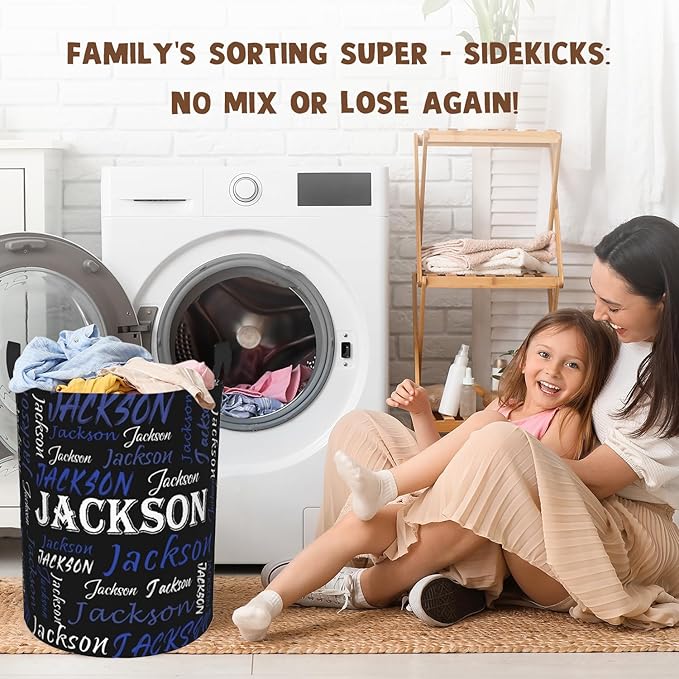 Custom Name Laundry Hamper, Personalized Laundry Basket with Name for Baby Boys Girls, Customized Collapsible Dirty Clothes Hamper Storage with Handles for Bedroom Bathroom Dorm Room Decor