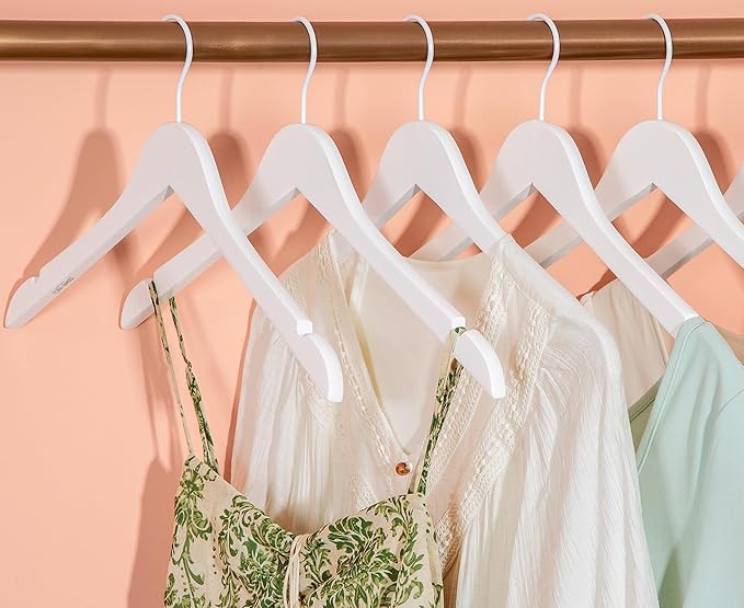 TOPIA HANGER Wooden Hangers 18 Pack, Premium Bride Hanger for Wedding Dress, White Wood Suit Coat Hanger with 360°Swivel White Hook, Extra Smoothly Cut Notches-CT21W