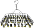 Quick Release Stainless Steel Laundry Drying Rack with Clips, Swivel Hook Wind-Proof Clothes Hanger Rack for Sock, Bras, Underwear, Laundry (Rectangle 60 Clips)