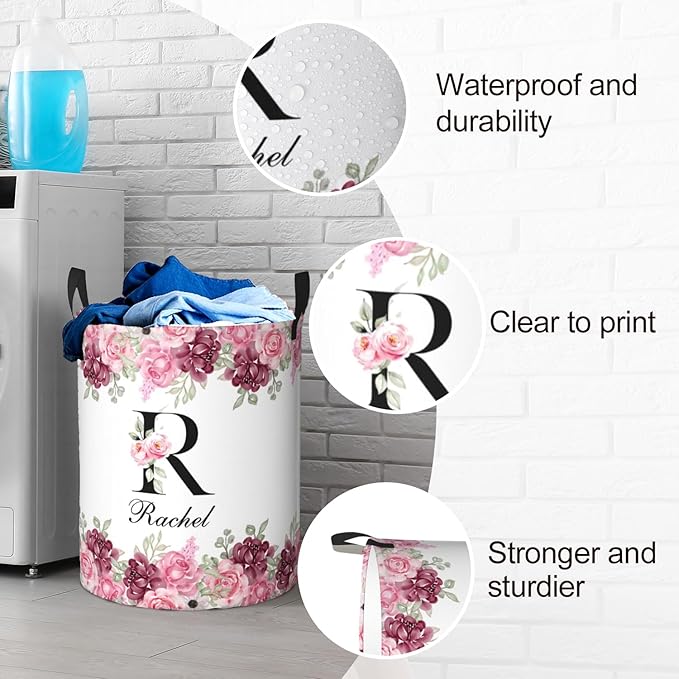 Custom Name Laundry Basket, Personalized Collapsible Laundry Hamper with Name for Bathroom Bedrooms, Customized Dirty Clothes Hamper Storage Basket Gifts for Kids Boys Girls Baby Men Women