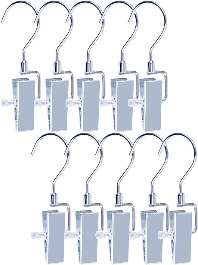 Laundry Hangers with Swivel Hooks Hold Boots Clips Pin Stainless Steel Portable for Travel Clothes Towel Pack of 10