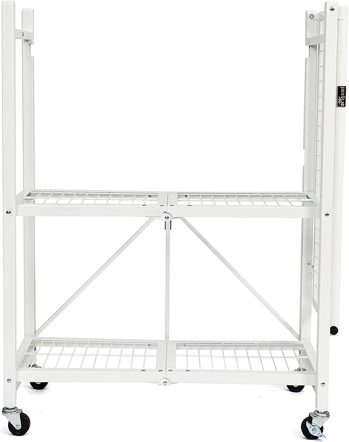 Origami R3 3-Tier Foldable Garage Shelving Heavy Duty Shelving Holds 750 pounds, Garage Storage Rack, Pre-Assembled Utility Rolling Shelf with Wheels | 29" W x 13" D x 35.5" H (White, R3)