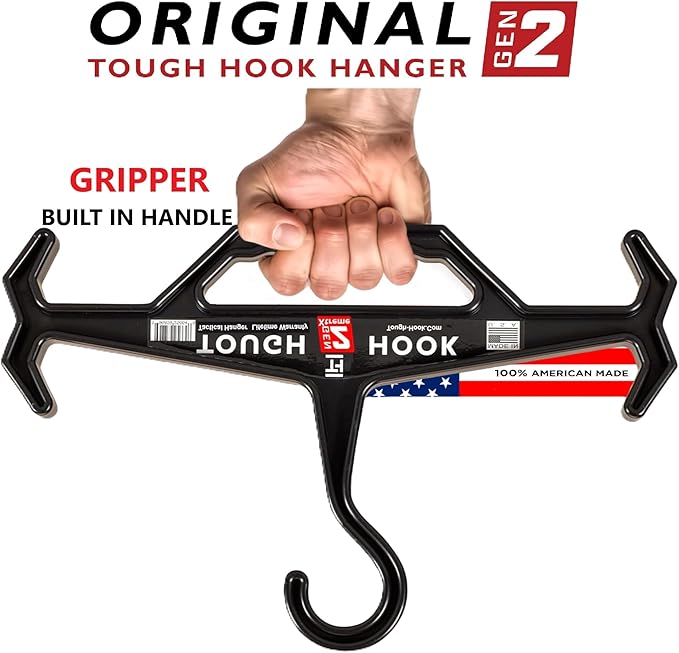 Tough Hook Original Xtreme Heavy Duty Hanger - The Superhero of Hangers USA-Made 200lb Capacity - Anti-Slip Design for Police Body Armor, Scuba BCD & Wetsuits - Durable ABS DuraResin, 1 Pack Black
