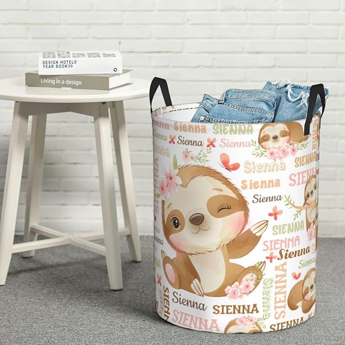 Sloth Laundry Basket,Personalized Laundry Hamper for Boys Girls,Custom Laundry Basket With Name, Customized Dirty Clothes Hamper for Bathroom Bedrooms,S-16.5"X 13.8"
