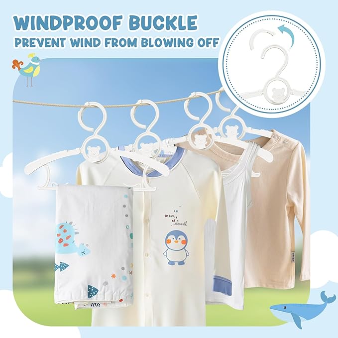 30 Pack Kids Hangers for Nursery Closet, Adjustable Non-Slip Toddler Baby Hangers with Windproof Buckle, 11-14" Infant Child Plastic Clothes Pant Hanger for Boys Girls Newborn Adult, White