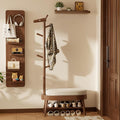 AQIMUELE Shoe Bench Entryway,Coat Rack with Shoe Storage, Coat Rack and Shoe Rack, Wooden Narrow Shoe Bench(Walnut)
