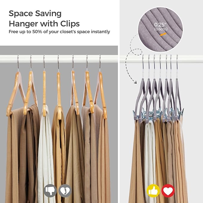 HOUSE DAY Velvet Hangers with Adjustable Clips 10 Pack, Non-Slip Suit Organizer with 360° Hook - Heavy Duty Hanger for Pants, Skirts, Blouses, Dresses - Outfit Hangers All-Season Space Saver (Grey)