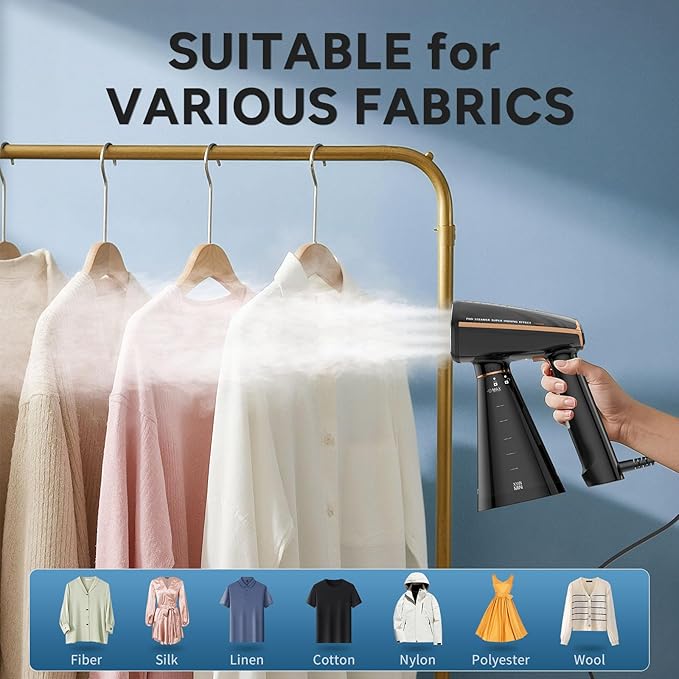 Travel Steamer for Clothes, Fast Heating,2 Steam Levels,1200W Portable Handheld Garment Steamer,350ml Detachable Water Tank, Auto Shutoff, Foldable Handle Clothes Steamer Removes Wrinkle