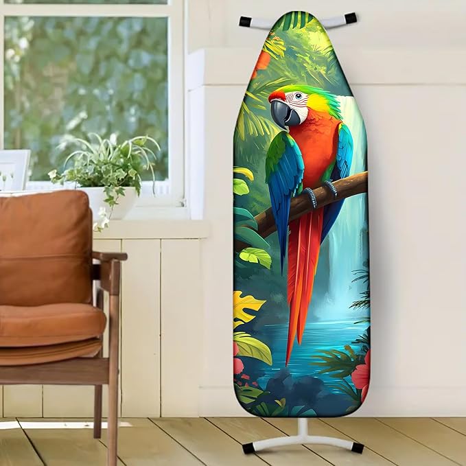 Nuxovilar Ironing Board Cover with Parrot and Tropical Jungle Pattern, 15x54 Inches Polyester - Iron Table Cover for Tropical - Themed Room, Patio Area, Creative Space