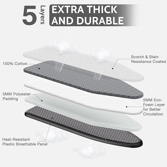 APEXCHASER Ironing Board Full Size, Iron Board with Ironrest, Lightweight Iron Table Stand Adjustable Height, Foldable Iron and Ironing Boards Set with Thick Padding, Sturdy Metal Legs, Gray 43x13