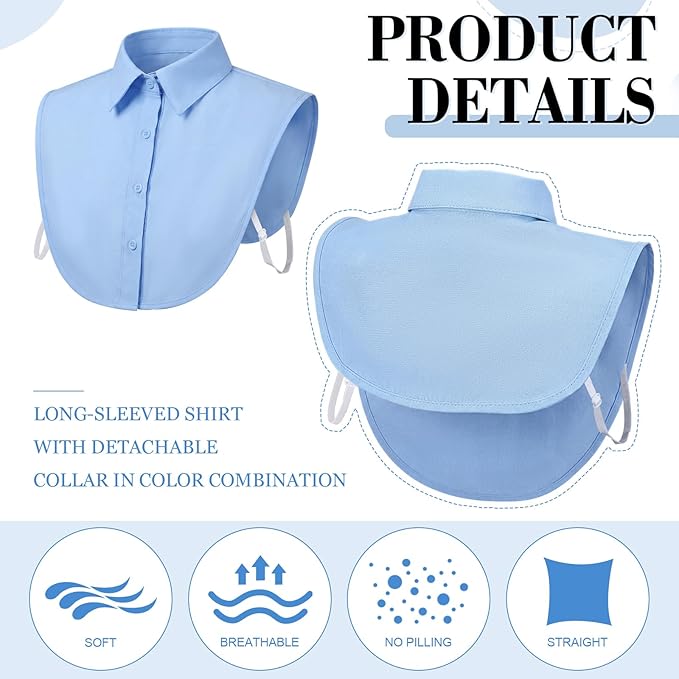 Syhood 4 Pcs Fake Collar Detachable False Dicky Collar Half Shirts Round for Women Outfits Halloween Costume Accessories