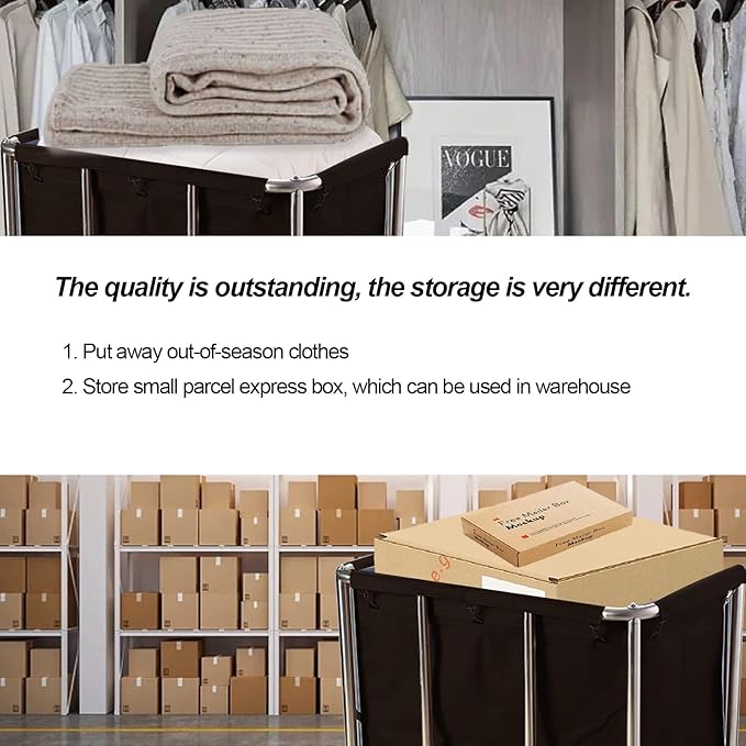Commercial Laundry Basket with Wheels Industrial 12 Bushel Hamper Sorters Large Waterproof Laundry Cart Heavy Duty for Home Organizer and Storage