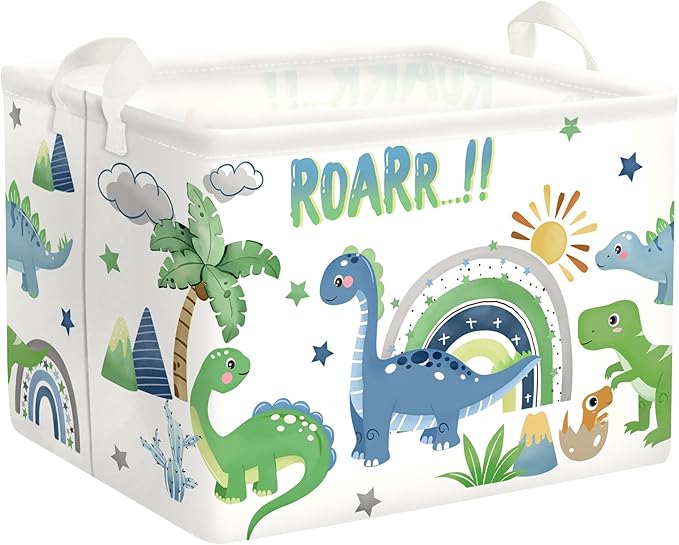 Dinosaur Laundry Hamper Large Storage Basket Cartoon Dino Collapsible Parents Organizer Kids Toy Clothes Bins for Bedroom, Bathroom, Palms, 36L