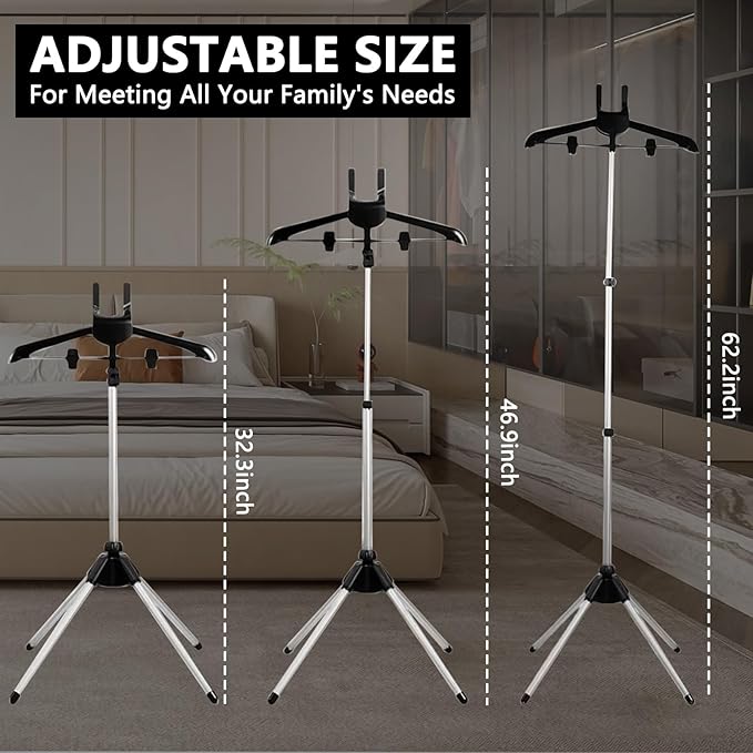 Foldable Clothes Steamer Stand with Adjustable Height & Ironing Gloves – Universal Garment Steamer Rack Compatible with Most Steamers, Portable Hanging Rack for Easy Steaming and Storage (Black)