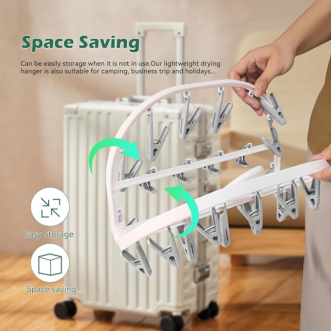 Premium Foldable Clothes Drying Hanger with 24 Clips, Anti-Rusty Plastic Drying Rack for Socks, Lingeries, Delicates and Baby Clothes (Grey)