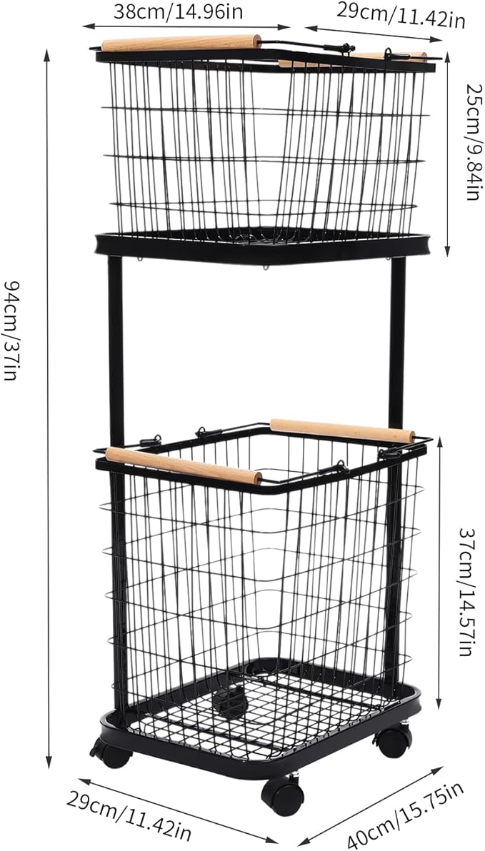 Laundry Hamper, 2 Tiers Laundry Sorter,Vertical Rolling Laundry Cart,with 4 Universal Wheels,with 2 Pull-Out and Removable Shelf, Clothes Hamper with Divided Bag for Laundry Room,Bathroom, Dorm