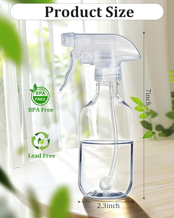 2 Pack 360° Spray Bottles, 10 oz Plastic Small Containers with Adjustable Spray Nozzles, Spray Bottles for Hair, Cleaning Solutions, BBQ and Plants Amber
