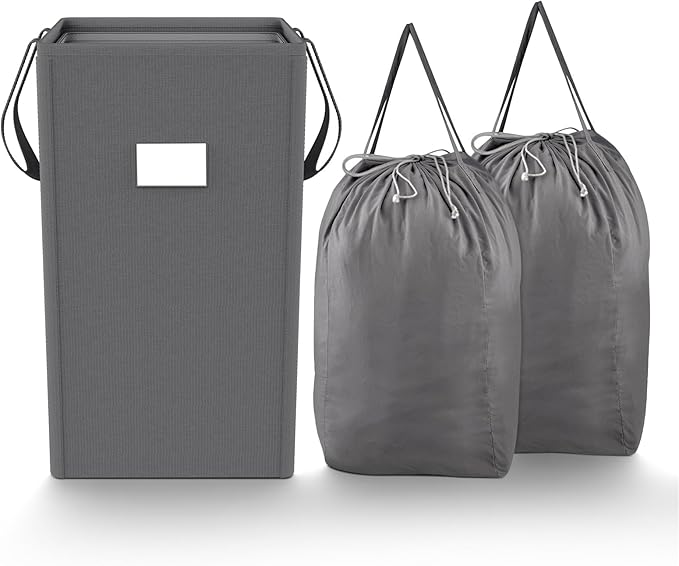 MCleanPin 210L Laundry Hamper Collapsible with 2 Washable Laundry Bags, Dirty Clothes Hamper,Laundry Basket with Handles Foldable Hamper Dorm Laundry Basket for College,Grey
