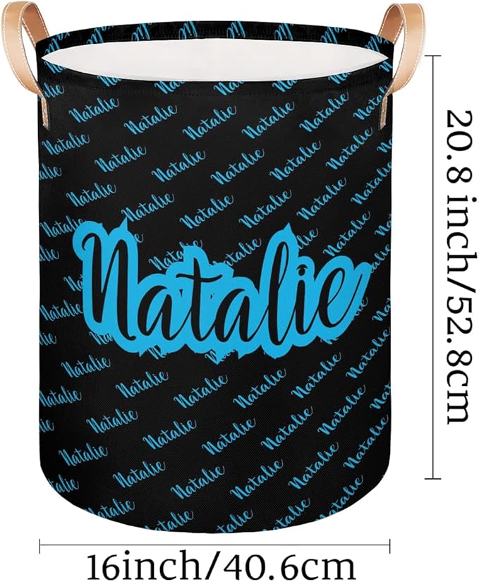 Personalized Laundry Basket, Custom Gift Laundry Hamper, Collapsible Nursery Waterproof Laundry Baskets, Dirty Clothes Toy Hamper with Handles Name Black Blue