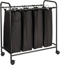 Household Essentials Rolling Laundry Sorter, 4 Bag Laundry Sorter Cart with Washable and Removable Bags, Black