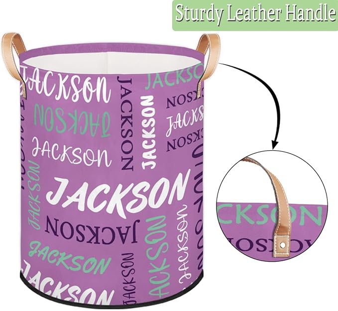 Custom Name Large Laundry-Basket for Kids-Boys-Girls, Personalized Foldable Waterproof Laundry Hamper Dirty Clothes Toys Storage Bin with Handles,Purple