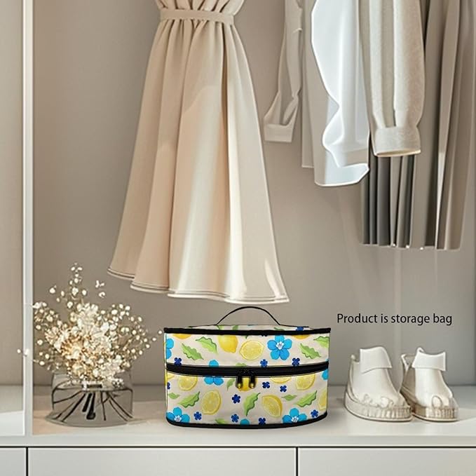 Lemon Blue Floral Iron Tote Bag Stain Resistant Travel Irons Storage Box Washable Protective Carrying Bag with Handle Compatible with Most Irons