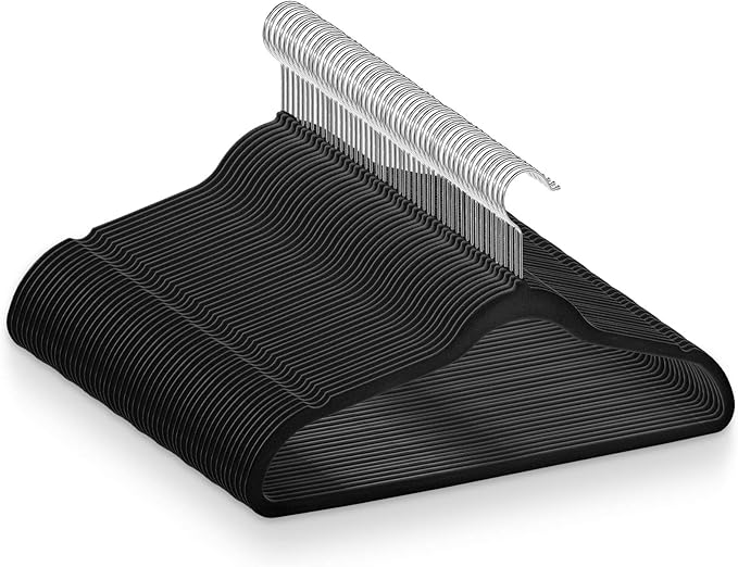 Casafield 50 Black Velvet Suit Hangers - Space-Saving Non-Slip Clothes Hanger