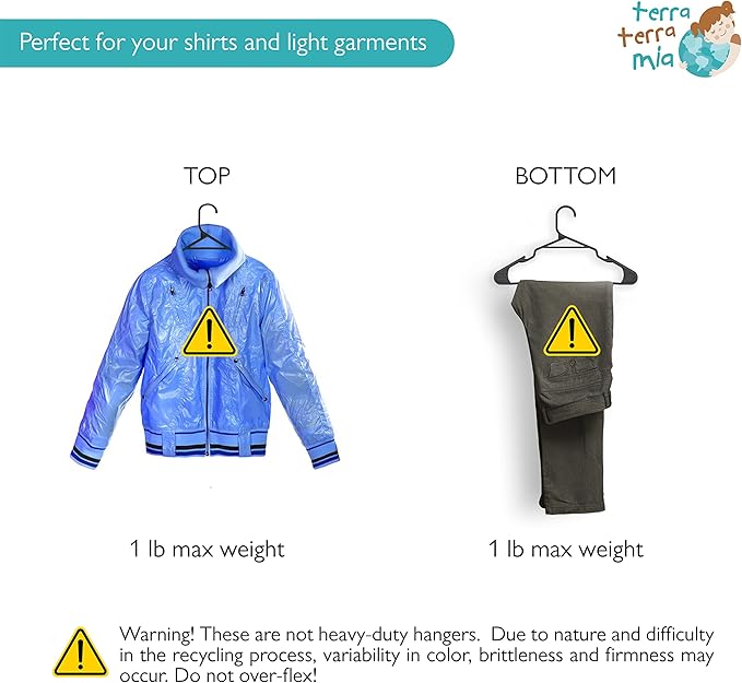 Eco-Friendly Slim Clothing Hangers for Light-Weight Clothes (Max 1lb) Made from 100% Recycled Post Consumer Plastic (Black/Grey, 60 Pack)