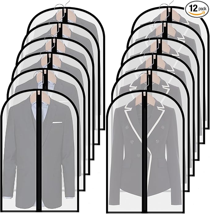 Clear Suit Bags for Closet Storage,40" Garment Bag for Storage,12 pack Garment Bags for Hanging Clothes,Breathable Lightweight Dust Proof Cover with Study Full Zipper for Coats,Jackets