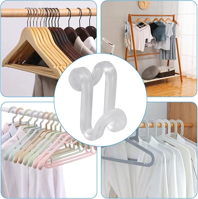 60 Pcs Clear Clothes Hanger Connector Hooks - Space Saving Plastic Hooks for Velvet, Heavy Duty Hangers, Organize Closet with Stackable Transparent Cascading Hooks(60 Pack)