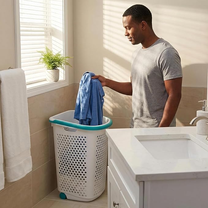 70.52 Liter Rolling Laundry Basket, Heavt-Duty Plastic Wheeled Design Clothes Laundry Hamper with Pop-Up Wide Handle, Large Capacity for Families, Dormitories, Laundry Rooms, 15.47 "W x 20.11"D x 25"H