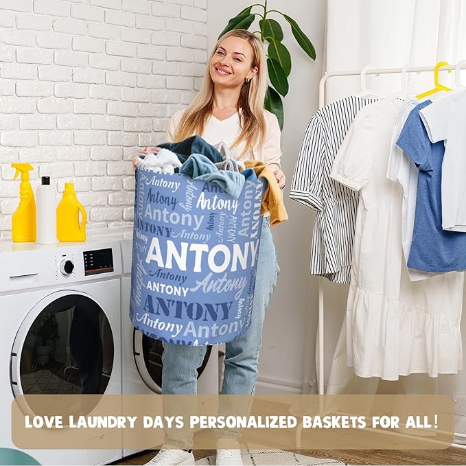 Custom Name Laundry Basket, Personalized Collapsible Laundry Hamper with Name for Bathroom Bedrooms, Customized Dirty Clothes Hamper Storage Basket Gifts for Kids Boys Girls Baby Men Women