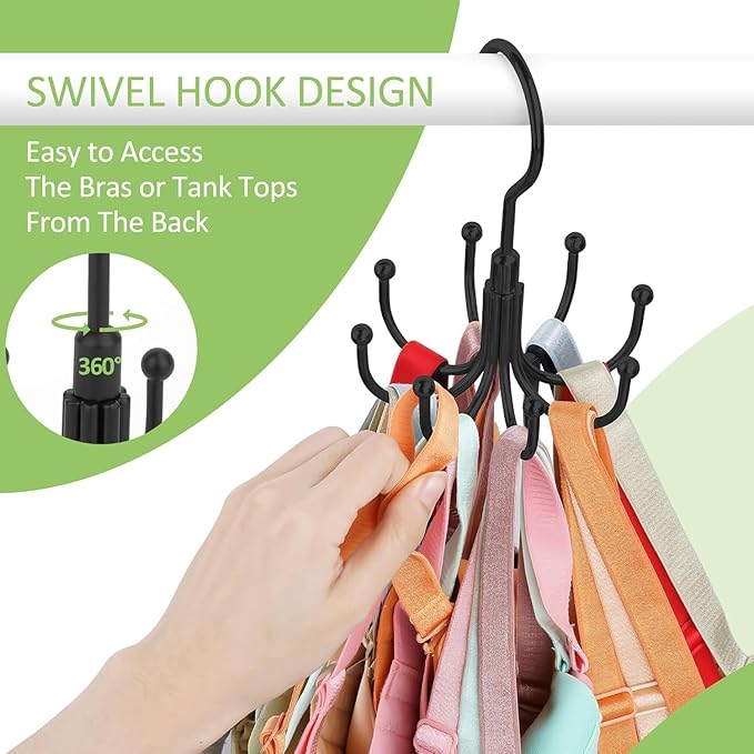 2 Pack Tank Top Hanger, Rotatable Bra Hanger for Closet, Max 24 Capacity Metal Tank Top Holder Storage Space Saving Sport Bra Organizer, Black
