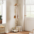 Champagne Gold Cactus shaped Coat Rack Hanger Freestanding, Metal Clothes Rack with Basket 6 Hooks to Hang Clothes, Hat, Bag for Entryway, Hallway, Bedroom