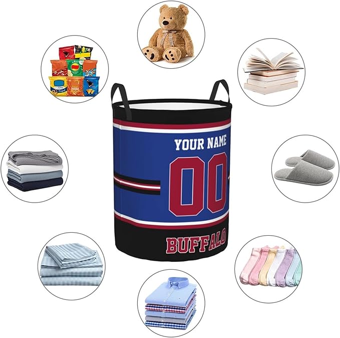 Custom Buffalo Laundry Hamper Personalized Laundry Basket Customized Name And Number Collapsible Storage Basket for Bedroom Bathroom Living Room Gifts