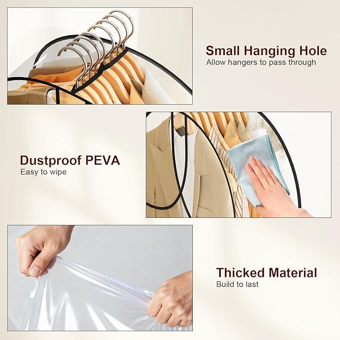 MISSLO 8" Gusseted Shoulder Cover 6-Pack Wide Garment Covers for Clothes Storage Clear Plastic Clothes Cover for Hanging Dustproof Clothes Protectors for Hanging Clothes for Suits, Shirts, Coats