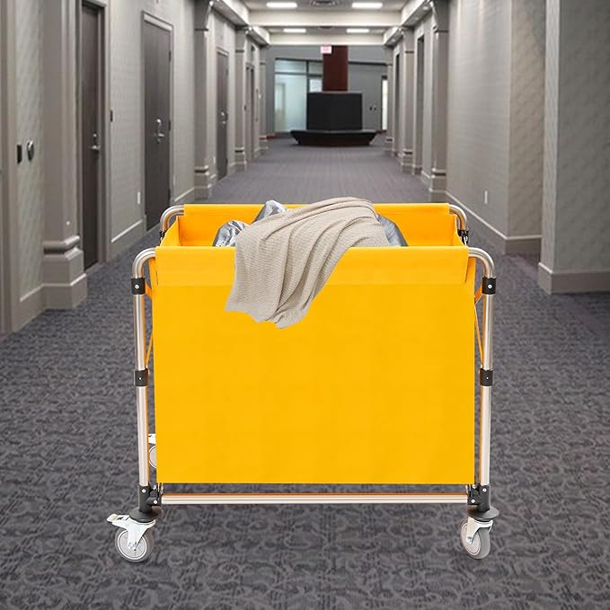 Commercial Laundry Cart with Wheels, 440lbs Folding Laundry Cart, Rolling Laundry Basket with Oxford Cloth Hamper, 34.25 * 20.47 * 30.7in for Home, Dorm, Hotel, and Commercial Use (Yellow)