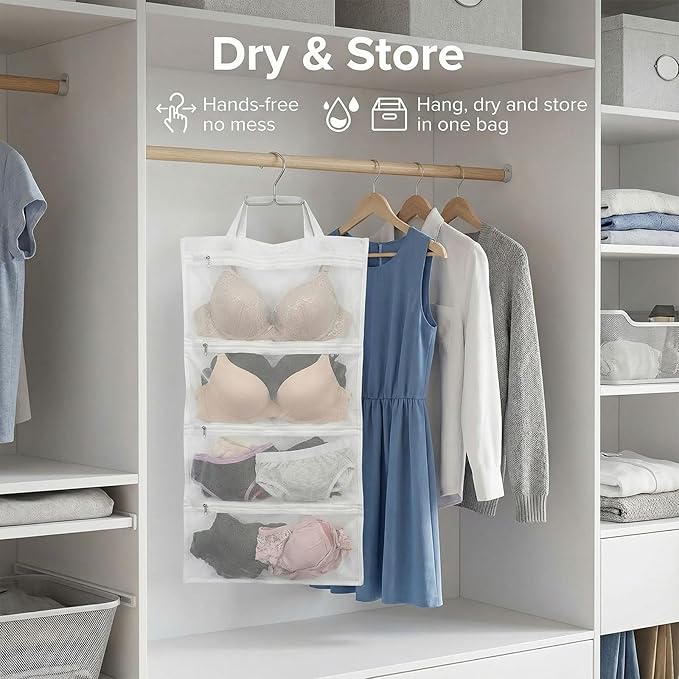2PCS Bra Laundry Bags for Washing Machine, Delicates Bra Washing Bags for Laundry and Storage, Holds 8 A–D Cup Sizes, 4-in-1 Clean Dry Store Dust-Proof Design, Cleans Better Than Single Bag