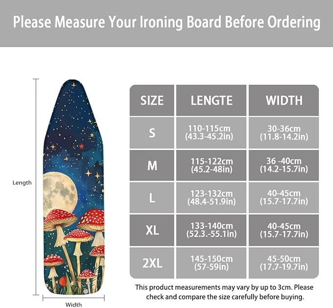 Ironing Mat,Mushroom Ironing Board Cover,Ironing Board Cover,Table Top Ironing Board Cover,Iron Covers for Ironing,Mushroom Moon Print Large