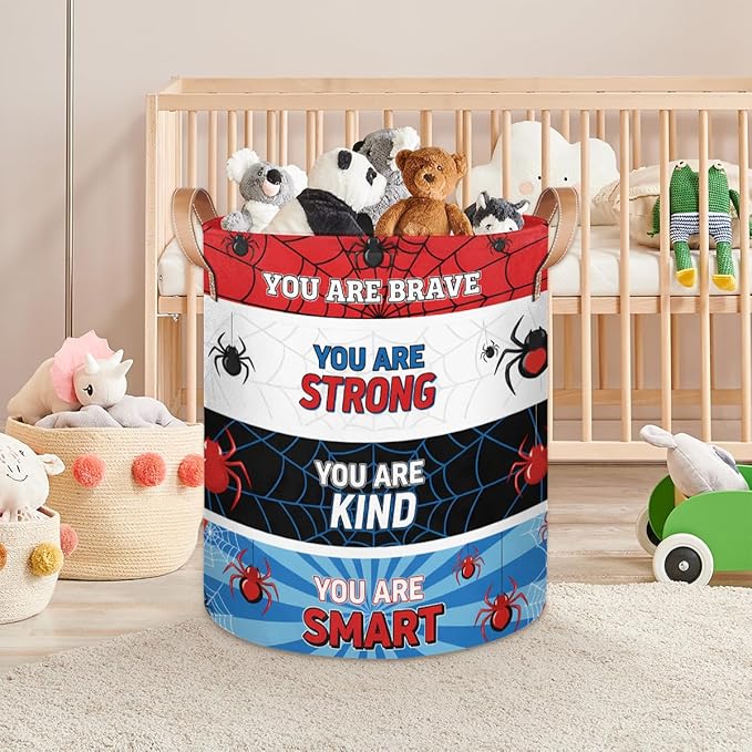 Spider Web Laundry Basket Hamper - Inspirational Large Collapsible Storage Bin for Blankets, Kids Toys, Clothes, 62L Tall Baby Nursery Hamper for Bathroom, Boys Bedroom Decor,Gift Basket
